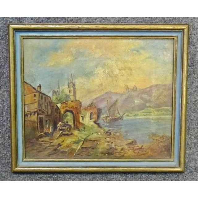 Antique 19th Century Oil Painting of a Rural Coastal Scene Gilt Frame For Sale In Philadelphia - Image 6 of 6