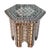 An elegant vintage hexagonal side table showcasing exceptional marquetry wood inlay enhanced with luminous mother-of-pearl...