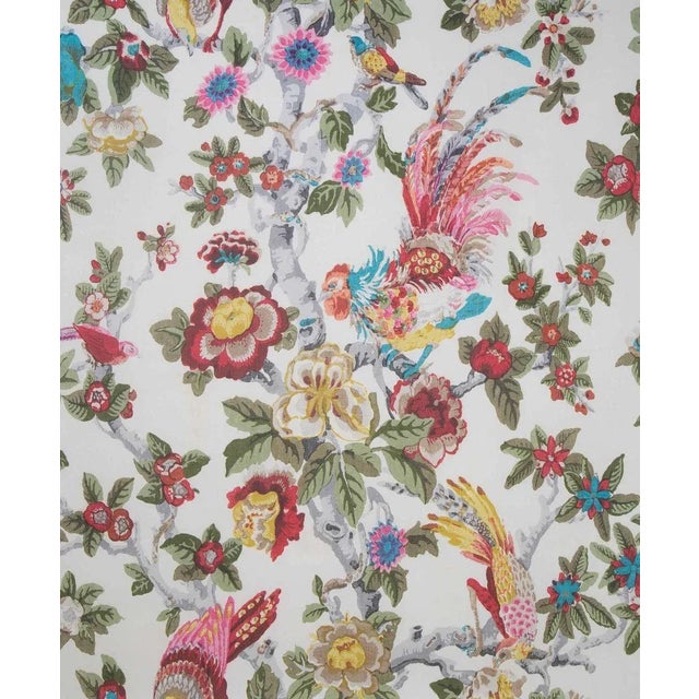 GP and J Baker "Pertelote" fabric. Color way: Aqua/Rose/Multi Bright scene with trees, birds, and flowers. Width: 52.402...
