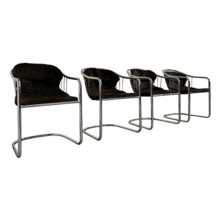 Vintage Italian Cantilever Dining Chairs by Gastone Rinaldi for Rima, 1980s, Set of 4 For Sale