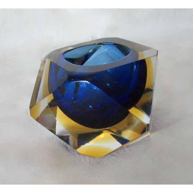 C.1970s Italian Alessandro Mandruzzato, Hand Blown Faceted Murano Cobalt, Amber & Clear For Sale In West Palm - Image 6 of 18