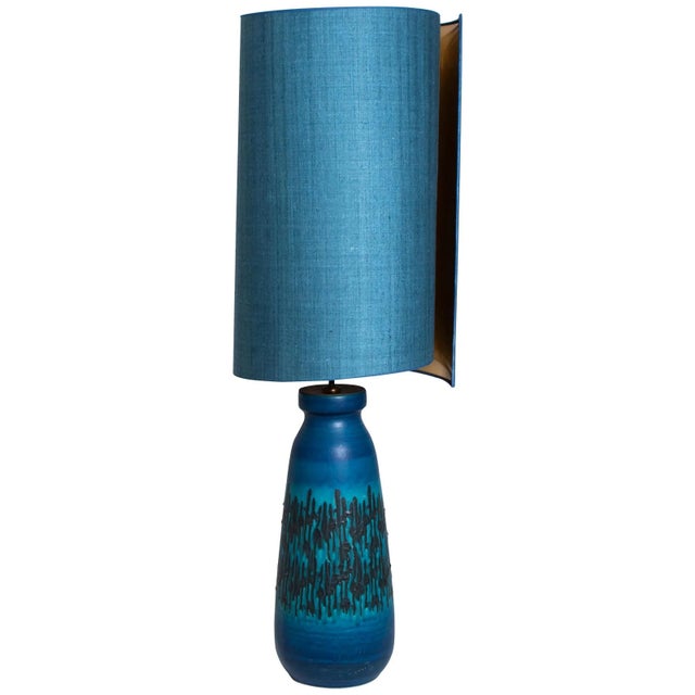 Large Ceramic Table Lamp with Silk Lampshade, 1960s For Sale - Image 17 of 17