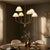 Brass Aloadecor French Modern Warm Brass Curved Staggered Chandelier With White Fabric Shades For Sale - Image 8 of 8