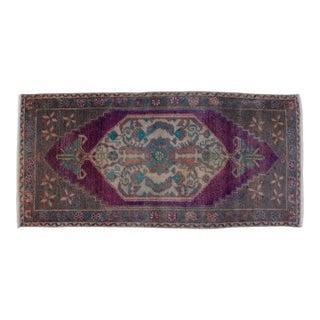 Hand Knotted Small Oushak Rug Faded Mini Rug Mat - 1'8" X 3'6" For Sale