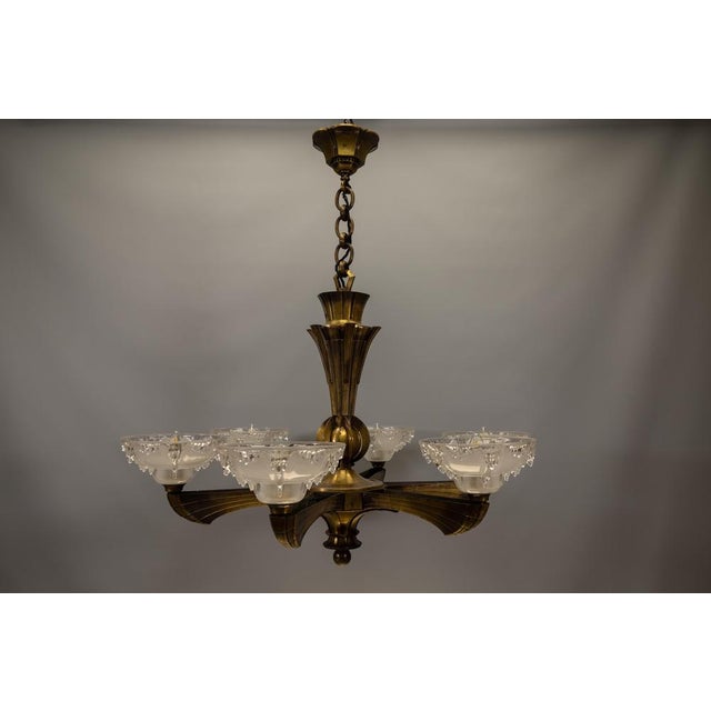French Art Deco Six-Light Bronze & Frosted Glass Chandelier, 1930s For Sale - Image 18 of 18