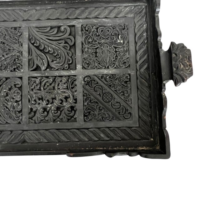 Vintage Carved Mahogany Decorative Tray For Sale - Image 4 of 7