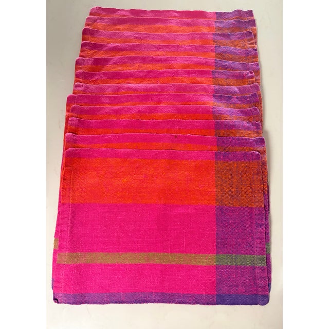 1980s Raspberry Pink Madras Plaid Dinner Napkins, Set of 12 For Sale - Image 10 of 10