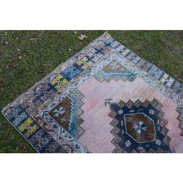 Salmon Vintage Tribal Muted Colors Oushak Runner 4'5'' X 10'10'' For Sale - Image 8 of 10