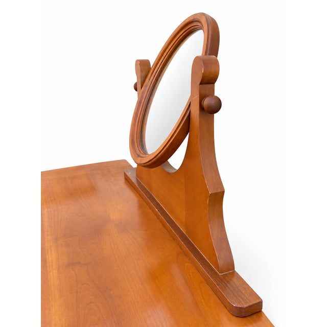 Cherrywood Console Dressing Table with Adjustable Oval Mirror, 1970s For Sale - Image 9 of 11