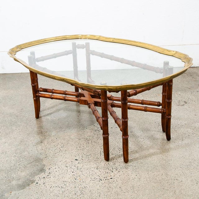 1960s 1960s Mid Century Modern Cocktail Table Coffee Side End Glass Brass Gold Bamboo For Sale - Image 5 of 11