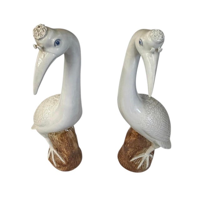 Italian Pair of Vintage Mid-Century Italian Ceramic Crane Figurines For Sale - Image 3 of 10