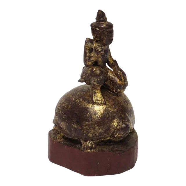 Early 20th Century Burmese Wood Angel with Gold Leaf For Sale