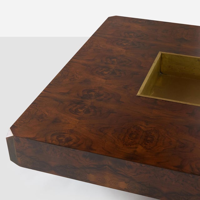 1970s Square Alveo Coffee Table in Walnut Burlwood and Brass by Willy Rizzo for Sabot Design For Sale In San Francisco - Image 6 of 8