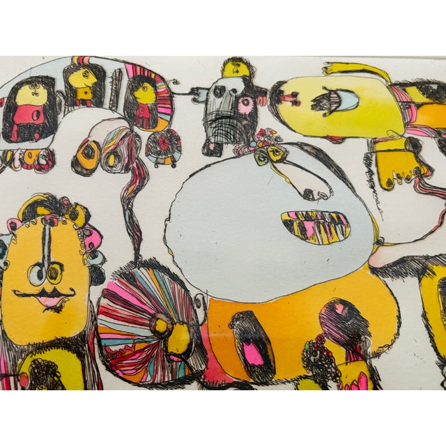 1970s 1970s Whimsical Modern Artwork “Funny Days” by Edelstein Signed 1978 – Framed Figurative Illustration For Sale - Image 5 of 9