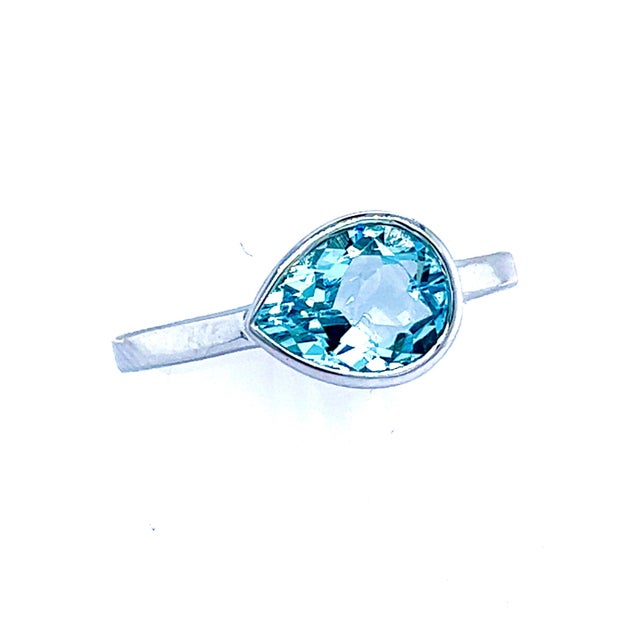 Traditional Natural Aquamarine Ring 6.5 14k W Gold 1.37 TCW Certified For Sale - Image 3 of 12