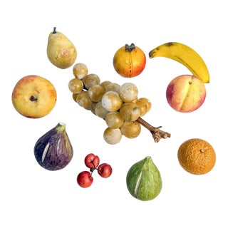 Vintage Italian Hand-Carved Stone Fruit Collection With Grapes, 10 Pieces For Sale