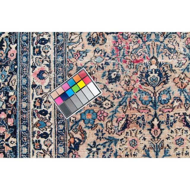 Textile 1910s Antique Distressed Blue Pink Blush Hand-Knotted Rug - 8’4” X 12’ For Sale - Image 7 of 10