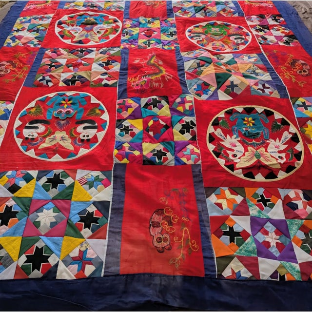 Vintage Double Sided Reversible Handmade Chinese "Bai Jia Bei" Quilt For Sale In New York - Image 6 of 16