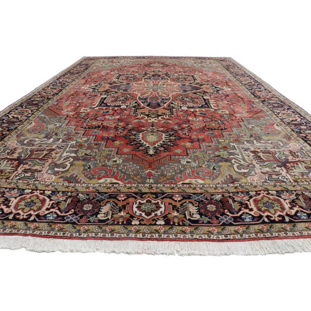 Mid-Century Modern Vintage Persian Heriz Rug - 12'09 X 19'05 For Sale - Image 3 of 9