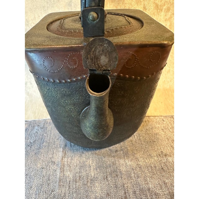 Asian Antique Vintage Raised Detail Metal Tea/Coffee Pot For Sale - Image 3 of 12