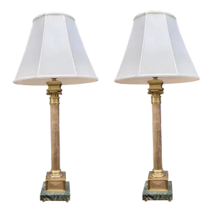 Chapman Neo-Classical Style Brass and Marble Doric Column Table Lamps, Pair