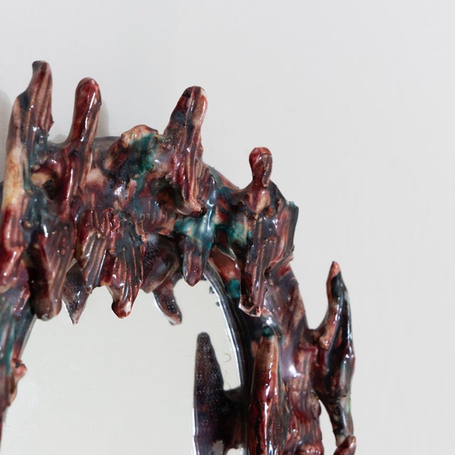 Wall Mirror with Red Ceramic Frame, 1960s For Sale - Image 4 of 9