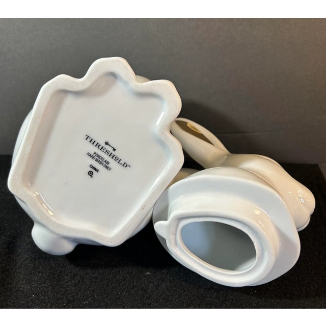 Ivory Modern White Rabbit With Gold Ears Cookie Jar For Sale - Image 8 of 10