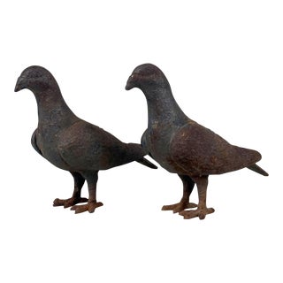 Vintage Traditional Cast Iron Homing Pigeon Doorstop Sculpture - a Pair For Sale