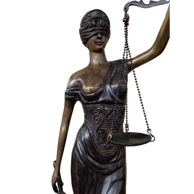 Metal Bronze Lady Justice Statue with Scales, 20th Century For Sale - Image 7 of 9
