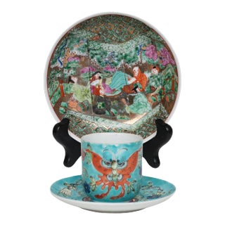 Vintage Japanese and Chinese Famille Verte Porcelain Set- 4 Pieces For Sale