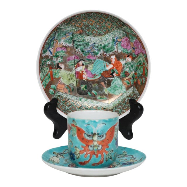 Vintage Japanese and Chinese Famille Verte Porcelain Set- 5 Pieces For Sale