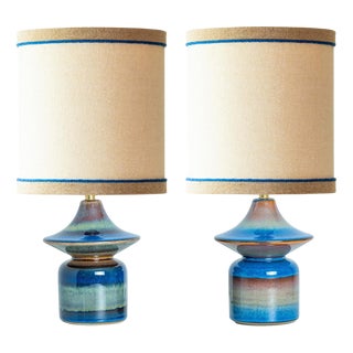 Blue Tiered Silhouette Ceramic Table Lamps from Soholm, Denmark, 1960s, Set of 3 For Sale