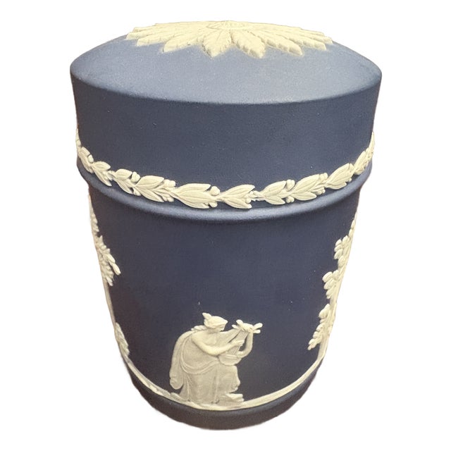 1970s Portland Blue Wedgwood Tea Caddy Box For Sale