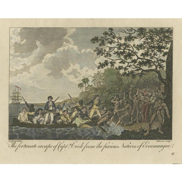 Captain Cook in the New Hebrides Tanna Landing and Erromango Escape from Bankes’s New System of Geography, 1780, Set of 2 For Sale - Image 6 of 12
