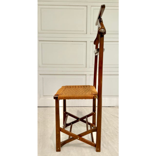 MCM Scandinavian Modern Folding Gentleman’s Valet Chair With Woven Seat For Sale - Image 4 of 11