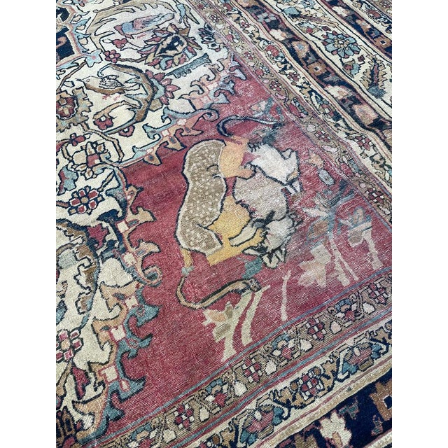 1880's Antique Persian Kerman Lavar "LION VS BULL" Rug 9.2 x 12.5 For Sale - Image 4 of 18