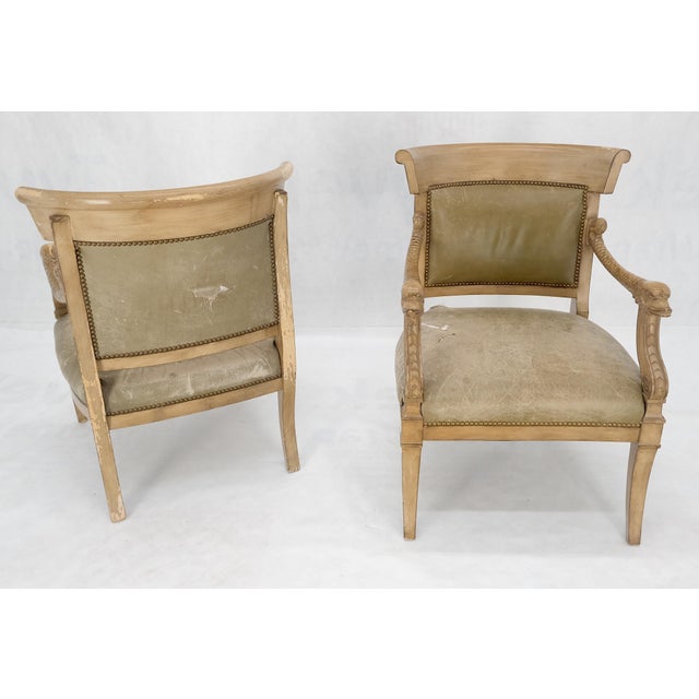 Carved Dolphins Shape Arms Rounded Back Lounge Chairs Leather Upholstery AS IS For Sale - Image 11 of 18