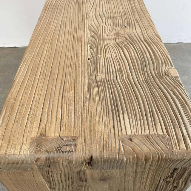 Mid-Century Modern Reclaimed Elm Wood Waterfall Style Console Table For Sale - Image 3 of 8
