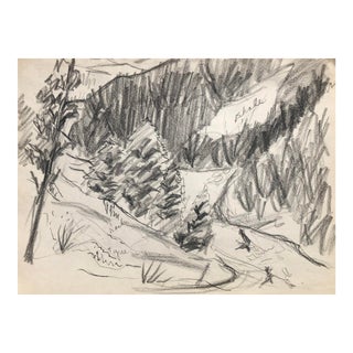 1950s Drawing of a Snowy Mountain For Sale