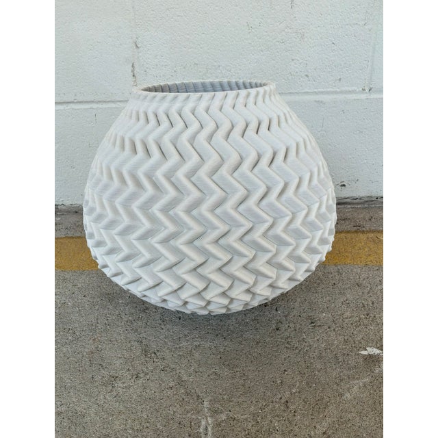 Modern Currey & Co Plisse Medium White Vase For Sale - Image 3 of 4