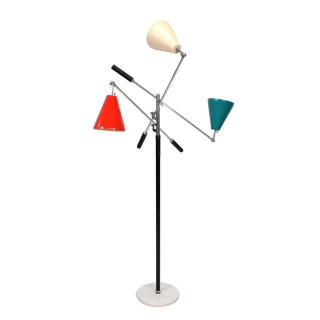 Metal 1950s Italian Triennale Floor Lamp by Arredoluce in Chrome, White, Red & Teal For Sale - Image 7 of 13