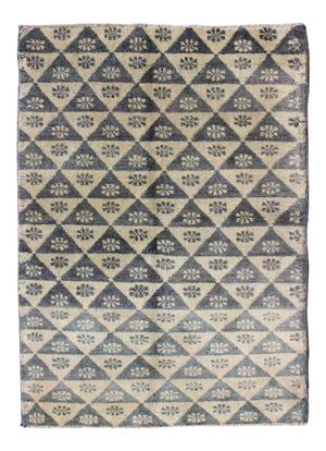3'9 X 5'5 Vintage Tulu Rug With Gray Blue and Butter Yellow in Triangle Design