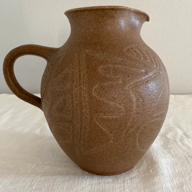 Mid-Century Modern Mid-Century Stoneware Pottery Pitcher For Sale - Image 3 of 10