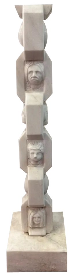 White Marble Totem on Pedestal with Signature