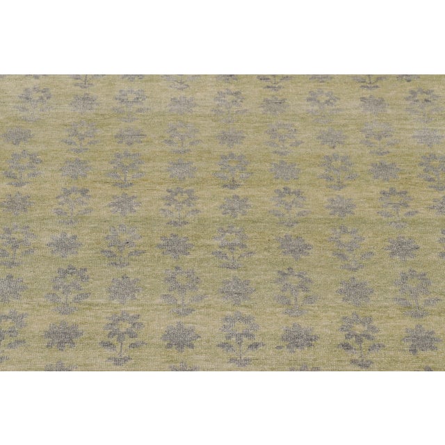 Rug & Kilim’s Block Print Square Rug with Gray, Chartreuse and Ochre Florals For Sale - Image 4 of 10