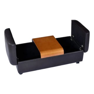 Fjords Amsterdam Brown Leather Scandinavian Storage Bench and Coffee Table For Sale