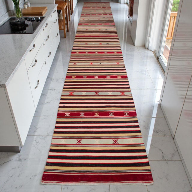 Vintage Turkish Runner Rug Kilim - Handmade Extra Long Hallway Decor , Stair Runner 2′10″ X 19′3″ For Sale - Image 4 of 16