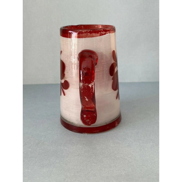 Art Nouveau Vintage Oxblood Red on Frosted Clear Cameo Art Glass Handled Tumbler For Sale - Image 3 of 13