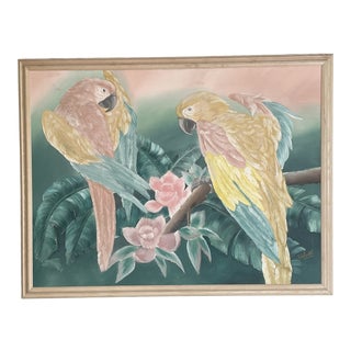 Mid 20th Century Palm Beach Regency Style Painting of Parrots by Walcutt, Framed For Sale