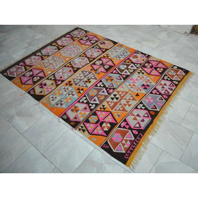 Textile 1960s Vintage Handmade Turkish Kilim Rug Hot Pink - 5′10″ X 8′2″ For Sale - Image 7 of 11